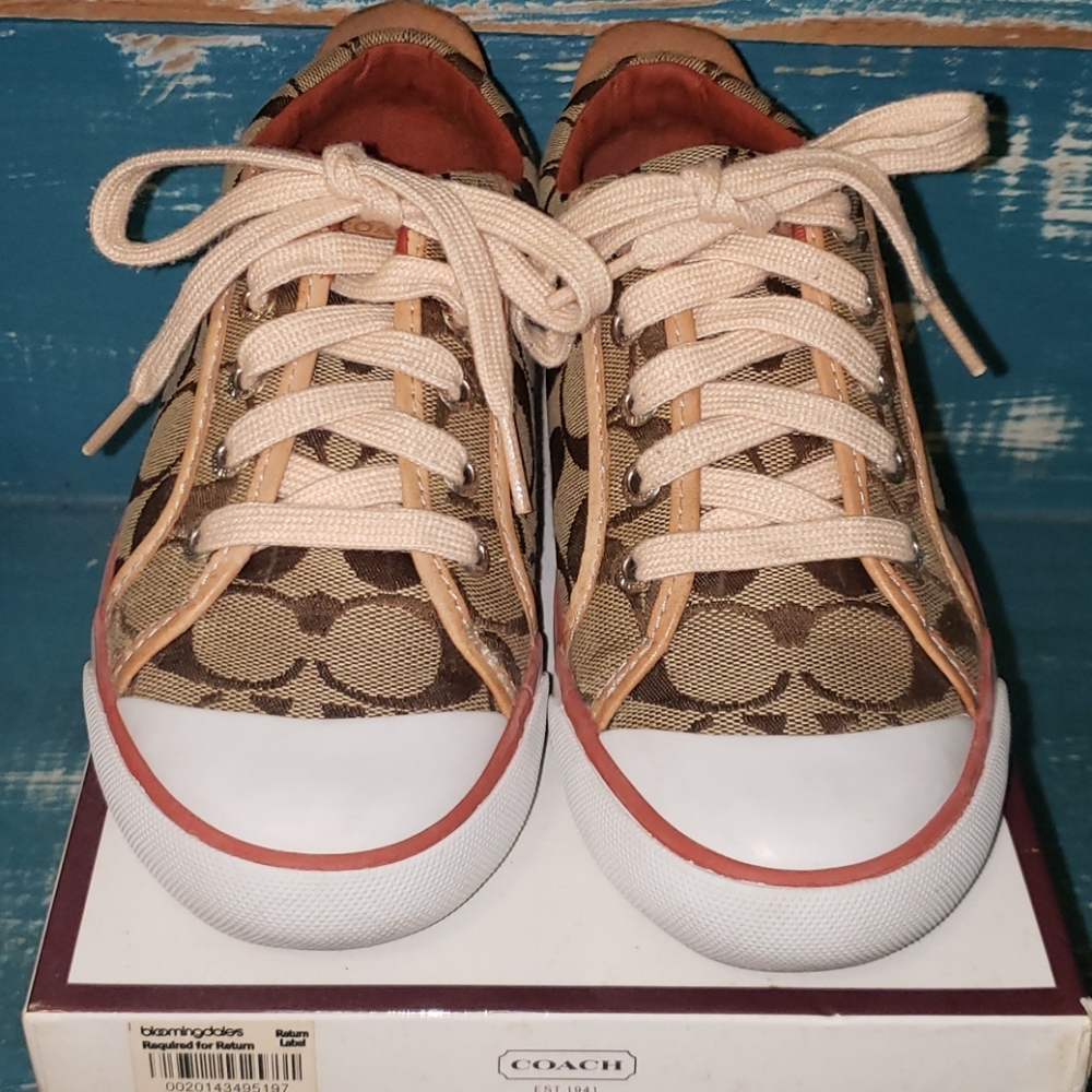 Coach Vintage Monogram Barrett Khaki Cream Tan Brown Dress Sneakers Shoes 5.5